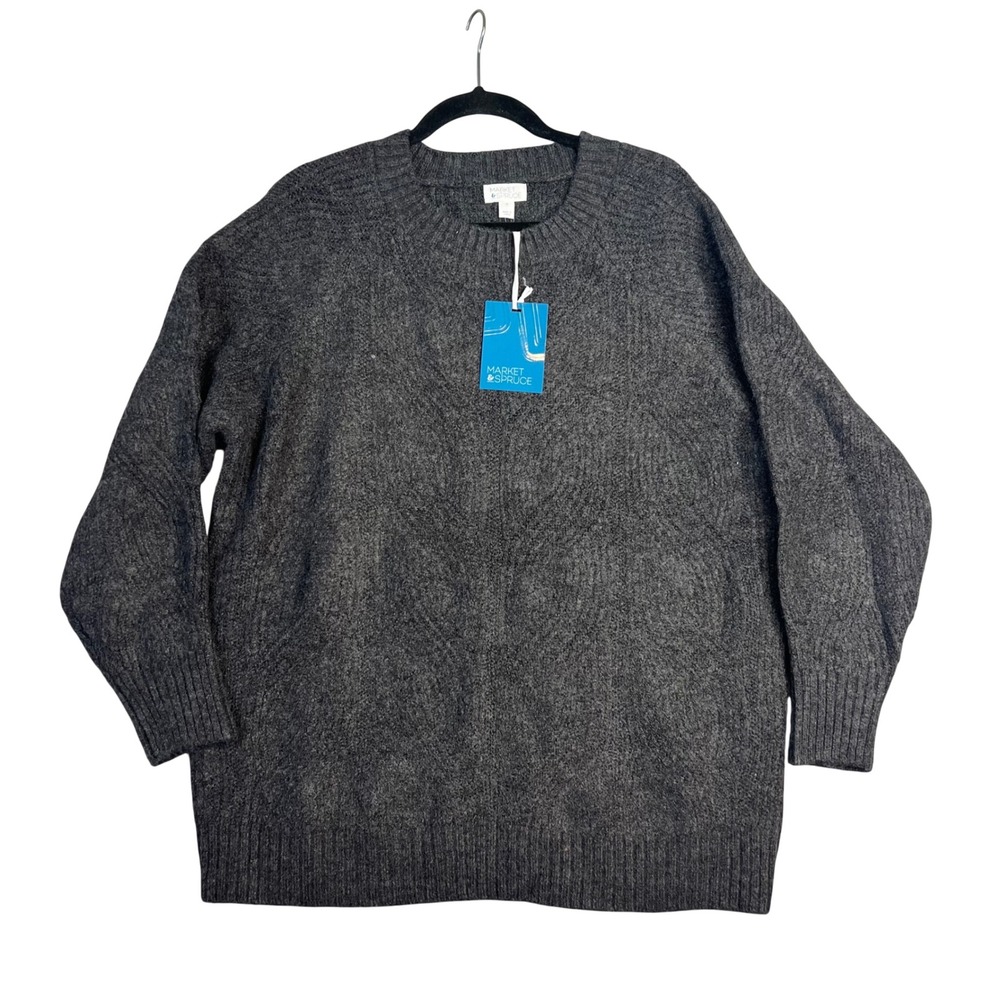Market & Spruce Gray Sweater Plus Sz 1X Pullover Crew Neck Textured Knit NWT